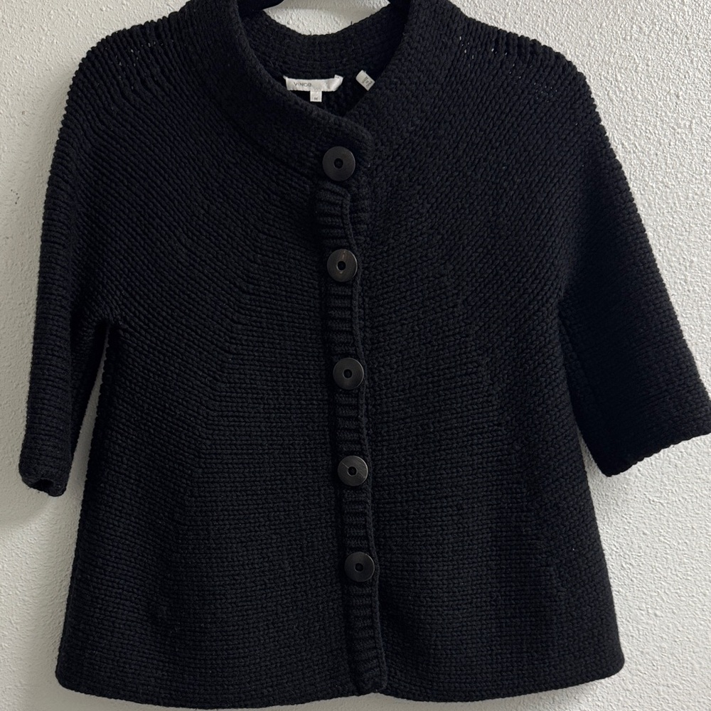 Vince Black Knit Button-Up Cardigan